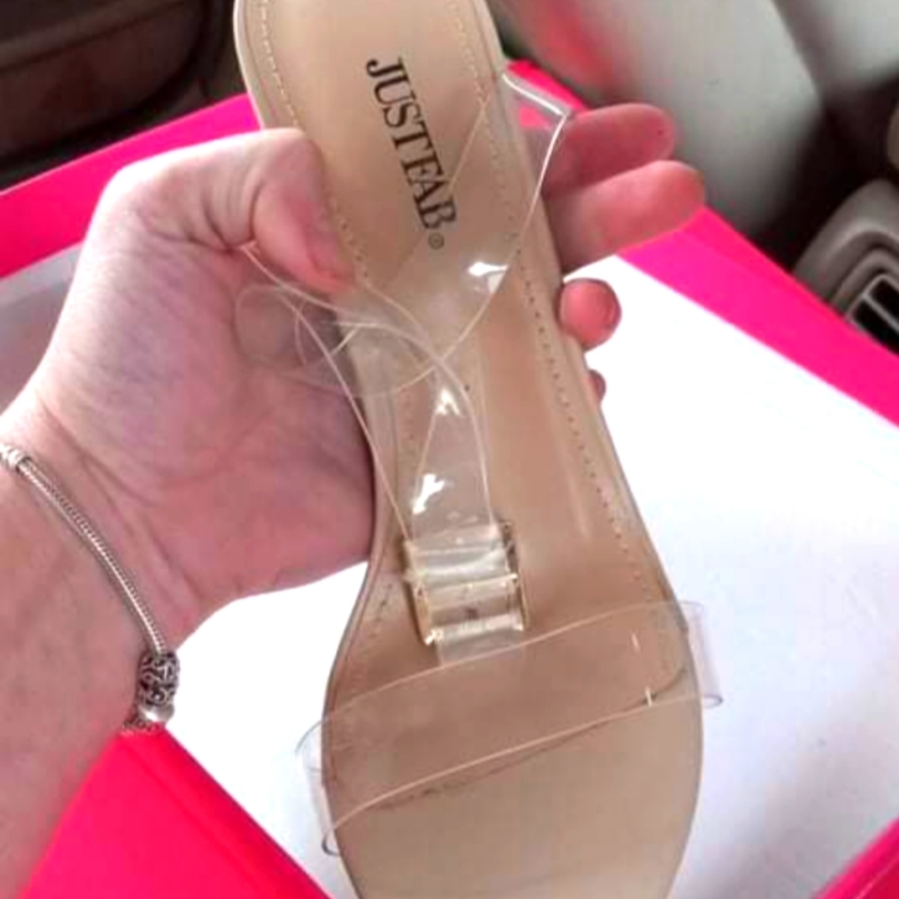 Heels similar to the pink ones brand new clear with mock "glass" heel size 7